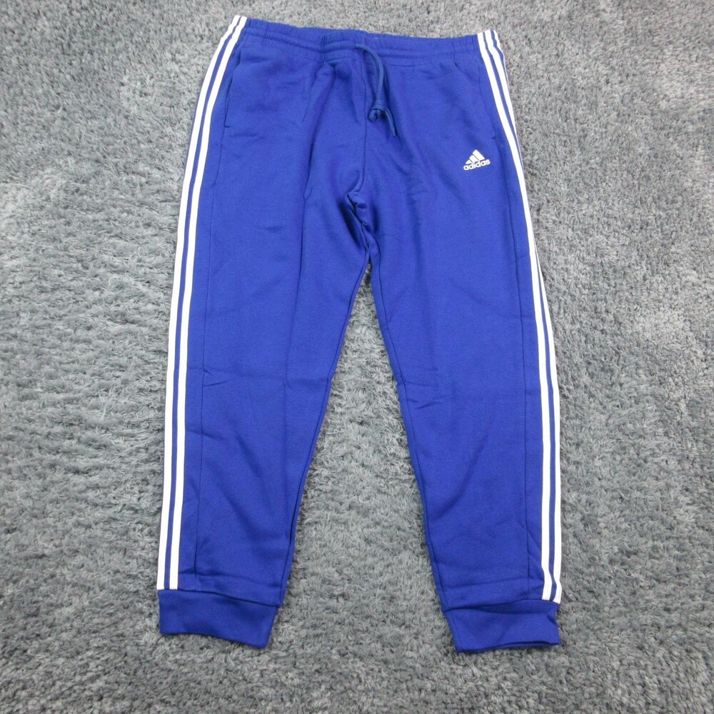 Adidas Pants Mens 3XLT Blue 3-Stripes Fleece Tapered Cuffed Joggers 40x32.5* NWT